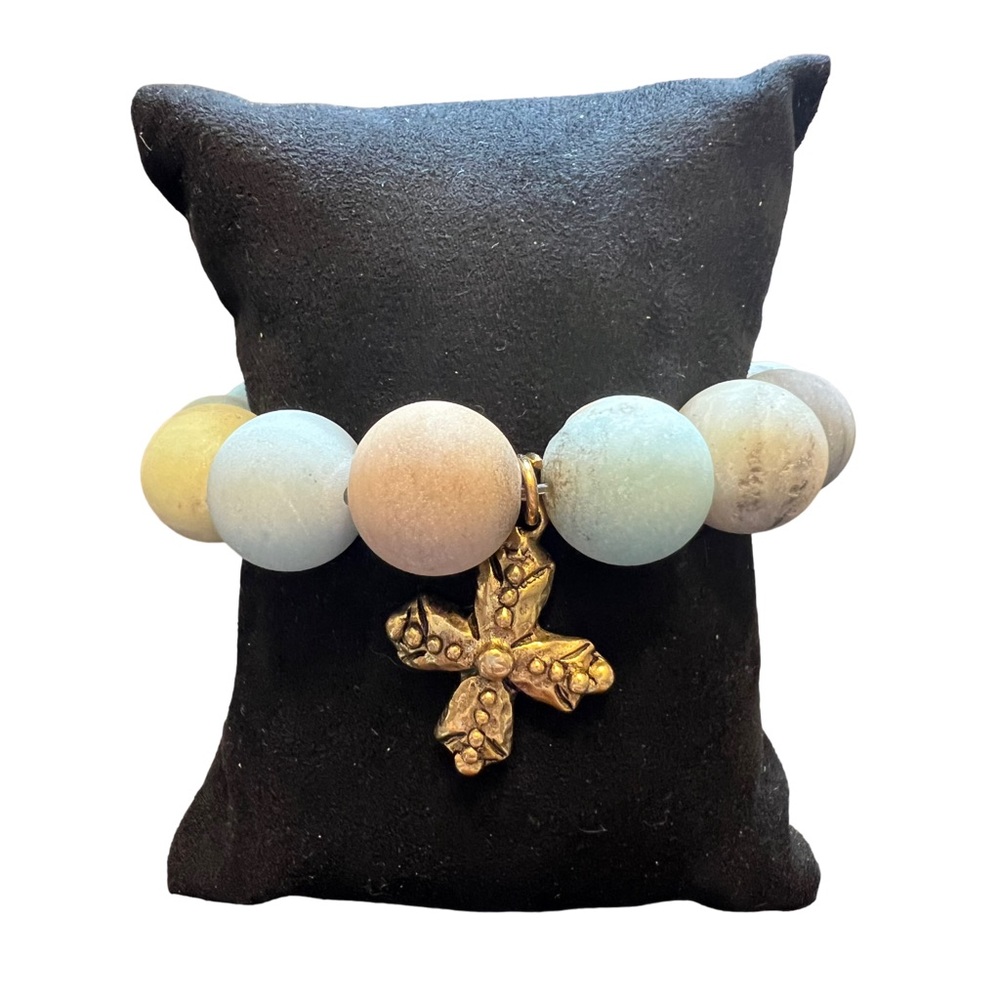 Matte Amazonite with Gold Dotted Cross